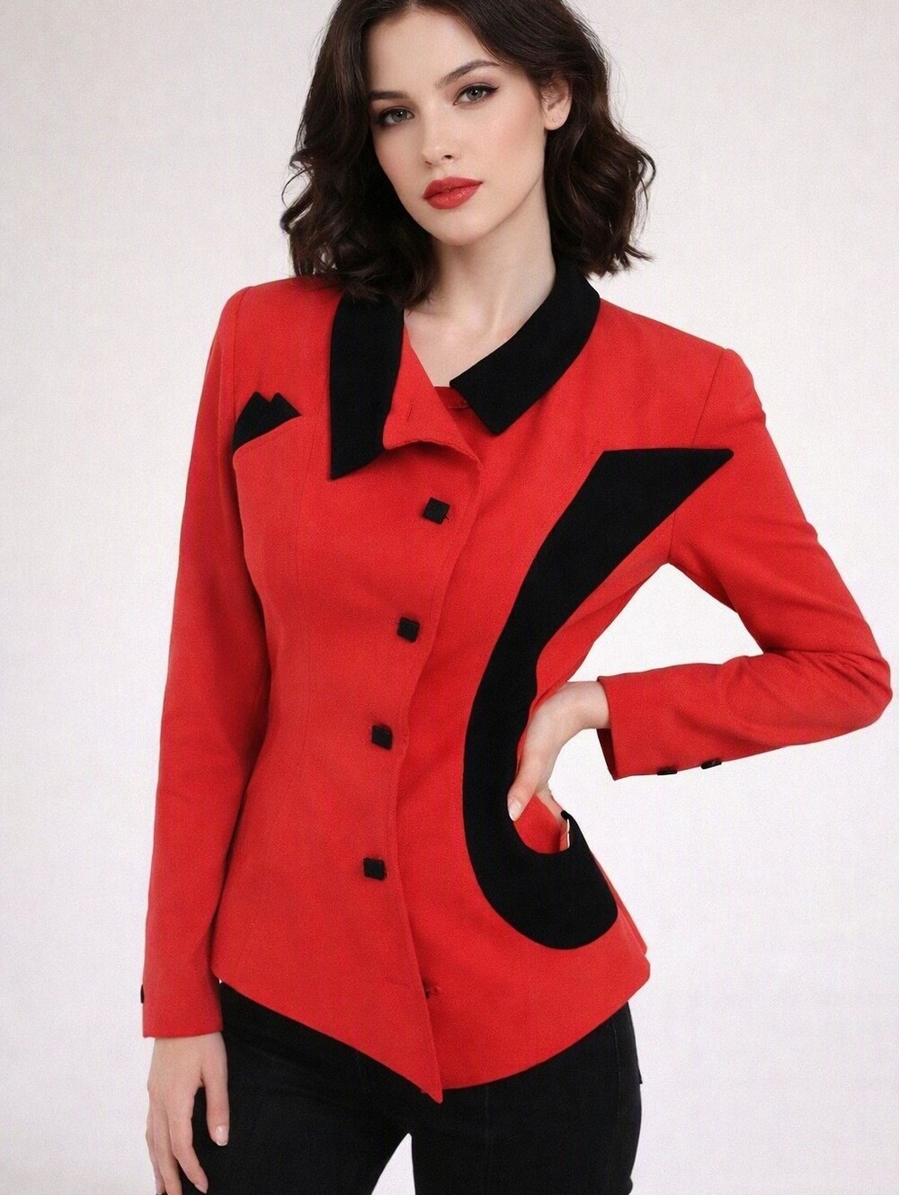 VTG80s Zone California Women's Colorblock Red/Black Power Career BlazerJacket 3